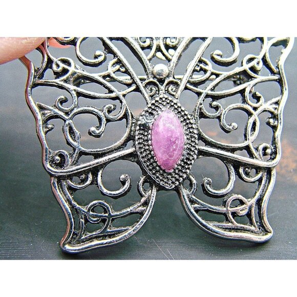 Butterfly Combination Pendant and Brooch Silver Filigree Purple Amethyst Stone - Picture 3 of 11